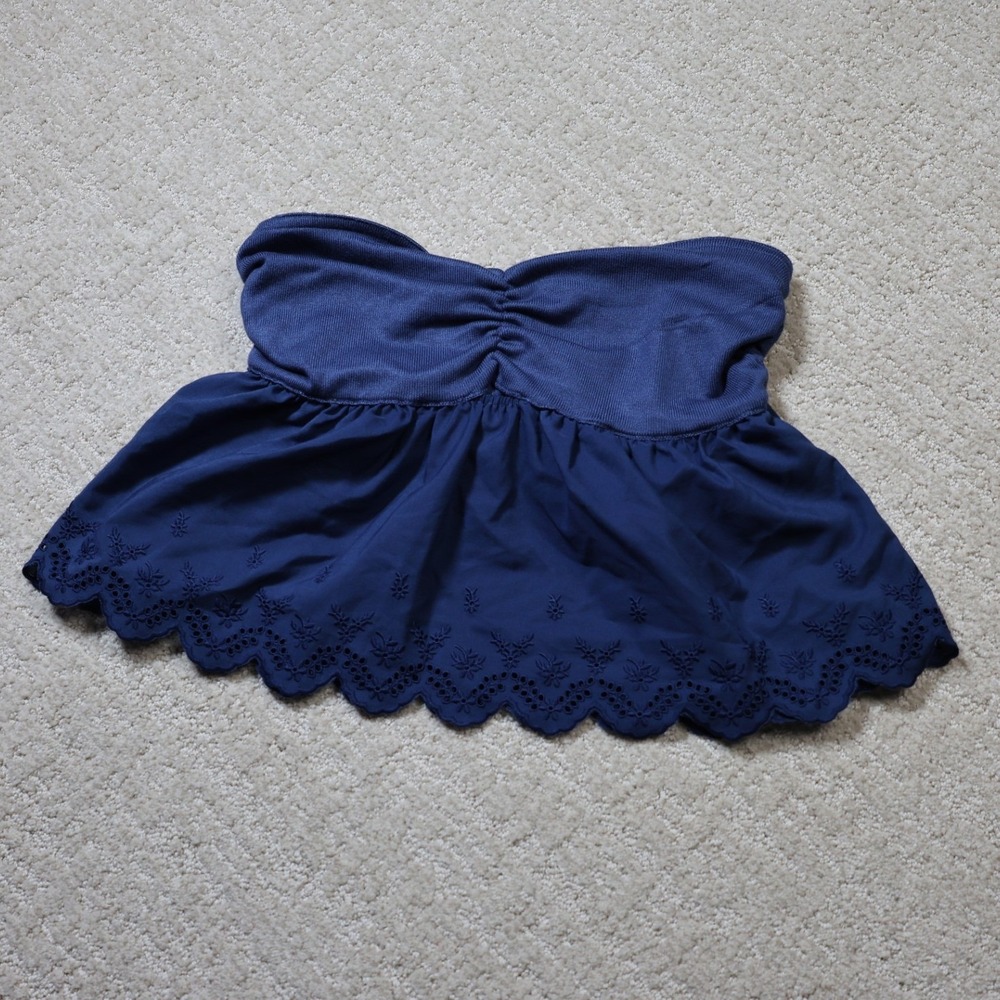 Wild Fable Insignia Blue Eyelet Peplum Tube Top Ruched Sweetheart Neckline NWT M